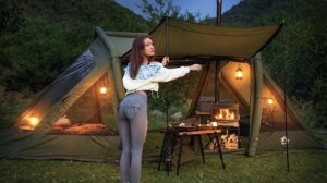 Уютный одиночный кемпинг в надувной просторной палатке.