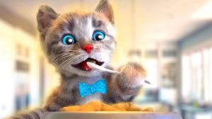 Забавный мультяшный котёнок, п