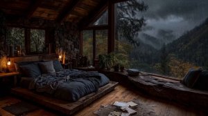 ЛИВЕНЬ ЗА ОКНОМ В УЮТНОЙ СПАЛЬНЕ В ГОРАХ 🌧️ ШУМ ДОЖДЯ ДЛЯ СНА И ГЛУБОКОГО ОТДЫХА