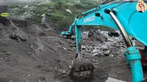 Строительство, экскаватор копает песок