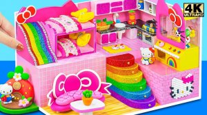 Как сделать розовый домик Hello Kitty с двухъярусной кроватью и машинкой-когтями из картона ❤️