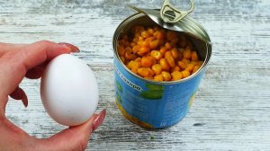 Вкусный и быстрый ужин на сковороде за 10 минут. Банка кукурузы, яйцо, немного муки