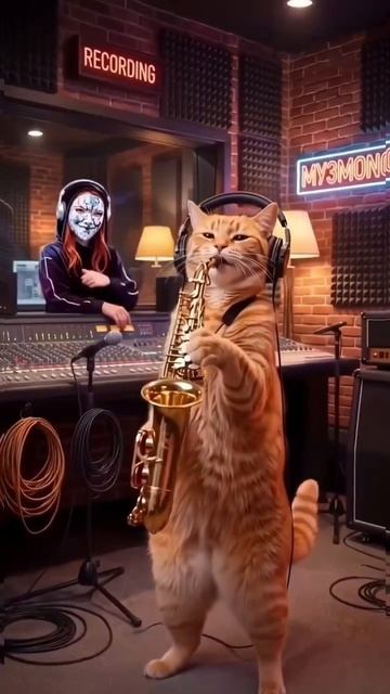 🔥 Кот ПЕРСИК раздает джаз! Огненное соло на саксофоне от талисмана Студии МУЗМОНСТР 🎷🐾