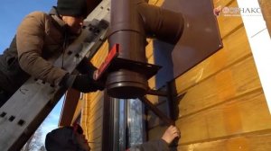 Монтаж чугунной печи-камина и дымохода через стену деревянного дома