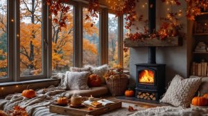 УЮТНЫЙ ОСЕННИЙ КАМИН У ОКНА 🍂🔥 ТРЕСК ДРОВ И ТЁПЛАЯ АТМОСФЕРА ДЛЯ ОТДЫХА