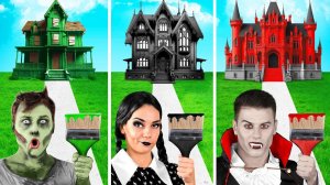 Домики Одного Цвета Челлендж Уэнсдей vs Вампир vs Зомби # Война Пранков от Fun Teen