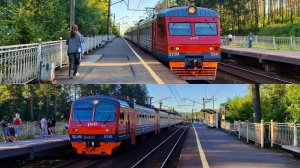 Встреча ЭТ2М 094 и ЭД4М 0385 на перегоне Капитолово - Токсово. Платформа Кузьмолово.