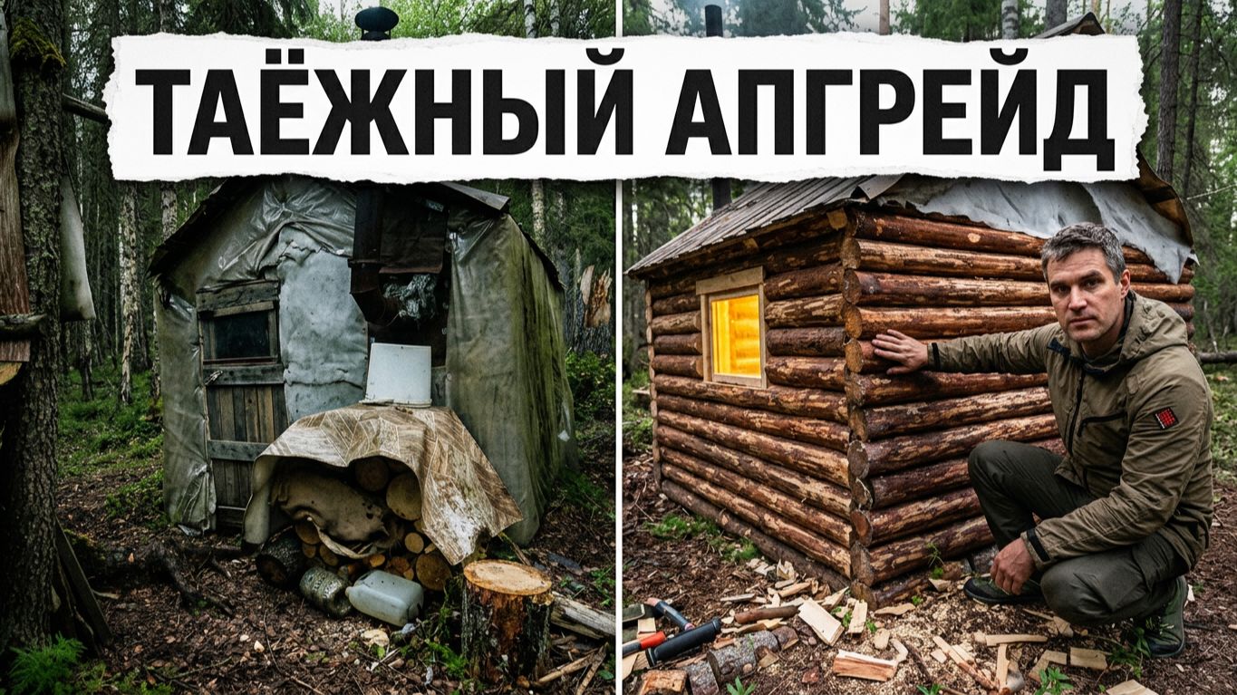 АПГРЕЙД ЛЕСНОЙ ХИЖИНЫ В ТАЙГЕ / Первые этапы стройки смотреть онлайн