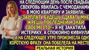 Свекровь явилась с чемоданами: «Зарплату сдаёшь мне, жрёшь последней!»  Утром она побелела на месте!