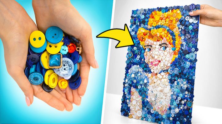 Необычный портрет Золушки из пуговиц! ✨🧵 Уникальный DIY смотреть онлайн
