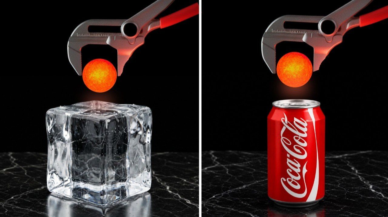 ШАР ИЗ РАСКАЛЁННОГО ДО 1000°C МЕТАЛЛА ПРОТИВ ЛЬДА, КОКА-КОЛЫ И ПОПКОРНА! смотреть онлайн