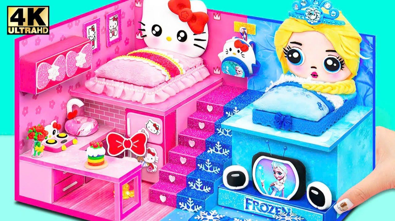 Постройте простой дом Hello Kitty vs Frozen House в горячем и холодном стиле с двумя спальнями❤ смотреть онлайн