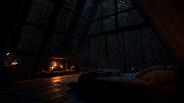 ДОЖДЬ И КАМИН В МАНСАРДЕ НОЧЬЮ 🌧️🔥 УЮТНЫЙ ФОН ДЛЯ СНА И РАССЛАБЛЕНИЯ смотреть онлайн