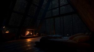 ДОЖДЬ И КАМИН В МАНСАРДЕ НОЧЬЮ 🌧️🔥 УЮТНЫЙ ФОН ДЛЯ СНА И РАССЛАБЛЕНИЯ