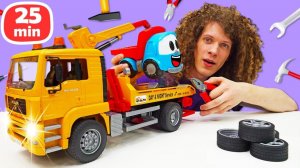 У Грузовичка Лёвы спустило колесо! Саша чинит машинку в мастерской 🔧🚛 | Для детей