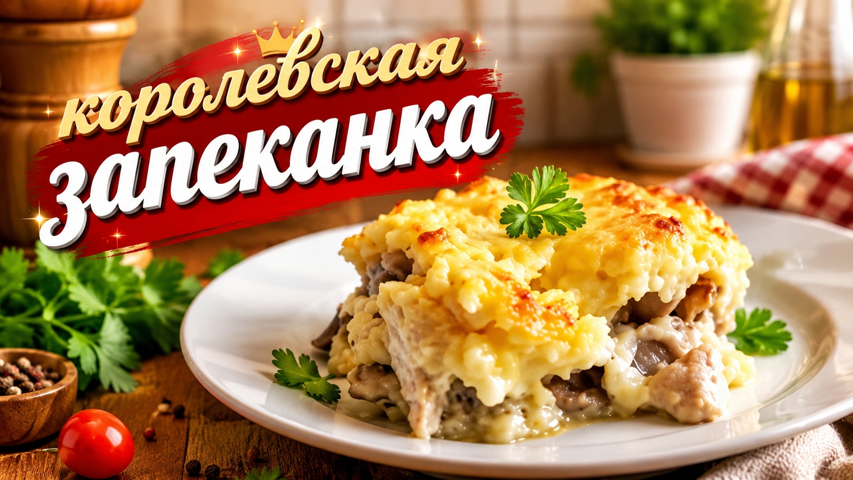 Картофельная запеканка с курицей, сыром и грибами! смотреть онлайн