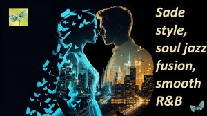 Sade soul jazz fusion, smooth R&B, цифровой арт: мужчина и женщина, двойная экспозиция романтика.