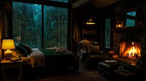ШУМ ДОЖДЯ И КАМИН В УЮТНОЙ СПАЛЬНЕ 🌧️🛏️ РАССЛАБЛЯЮЩИЕ ЗВУКИ ДЛЯ СНА