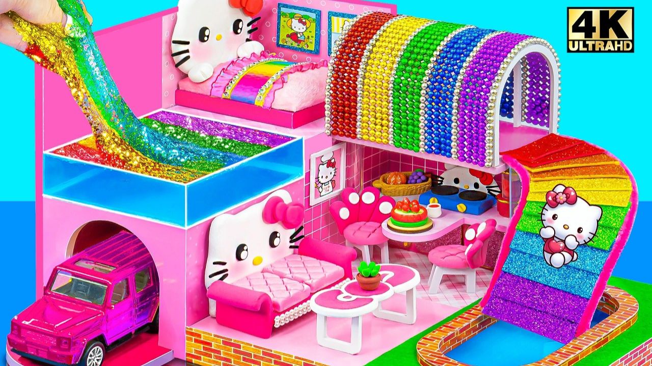 Как сделать домик Hello Kitty с ручной ванночкой Rainbow Slime и радужной горкой из картона и г смотреть онлайн