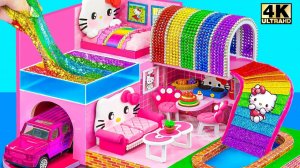 Как сделать домик Hello Kitty с ручной ванночкой Rainbow Slime и радужной горкой из картона и г