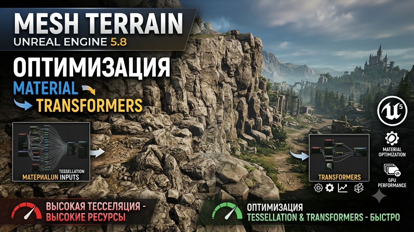 New UE 5.8. Mesh Terrain, Tesselation, Optimization смотреть онлайн