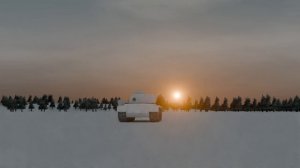 Зимний закат и танк