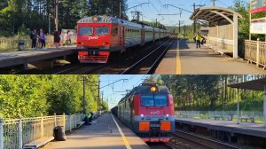 Встреча ЭТ2М 110 и 3ЭС4К-046 «Дончак» на перегоне Токсово - Капитолово. Платформа Кузьмолово
