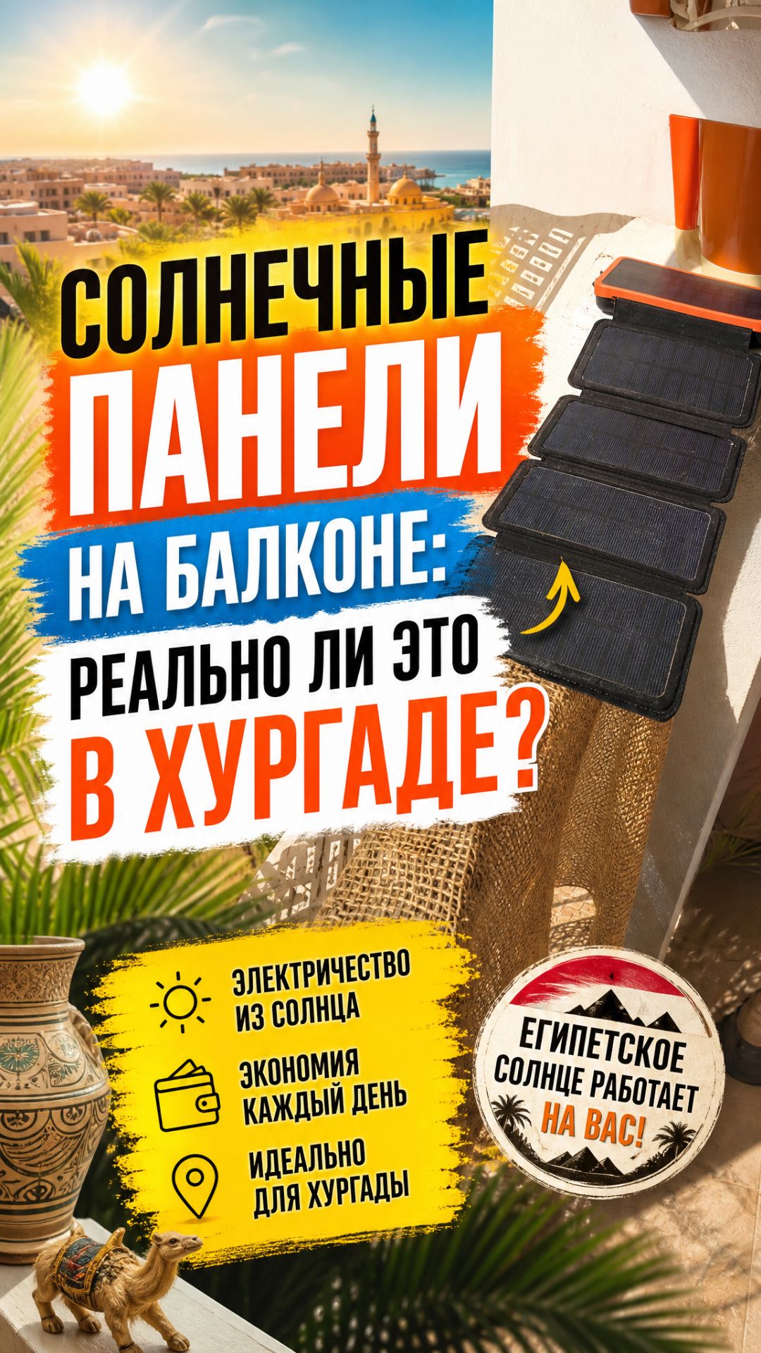 Солнце работает на тебя: как компактные солнечные панели решают проблемы с электричеством в Хургаде