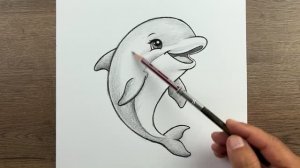 Как нарисовать милого дельфина шаг за шагом, простые рисунки, для начинающих