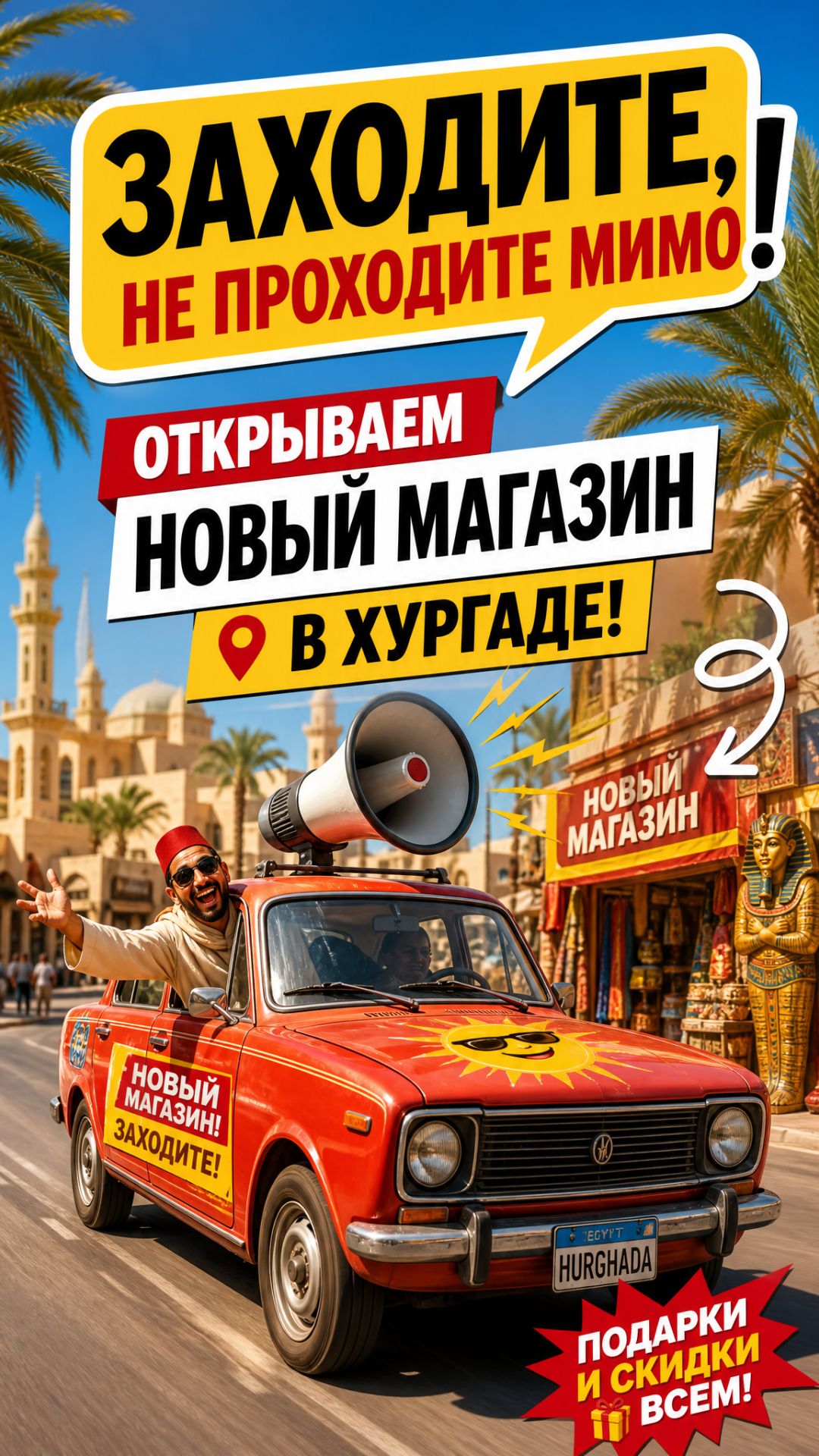 Египетский вайб: как в Хургаде зазывают в новый магазин