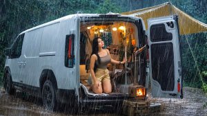 🚗☔️ Путешествие на грузовом Kia PV5 в ливень. Жизнь в электро - фургоне.