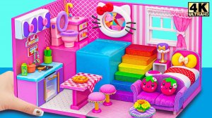 Сделайте миниатюрный кукольный домик Hello Kitty с радужной лестницей из картона ❤️ Миниатюрный