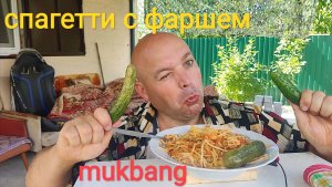 МУКБАНГ СПАГЕТТИ С ФАРШЕМ/ОБЖОР МАЛОСОЛЬНЫЕ ОГУРЦЫ/ЕДА НА КАМЕРУ/НА ДАЧЕ ХОРОШО