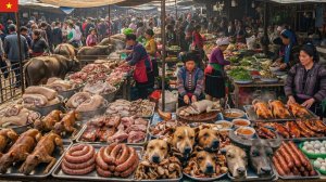 Приграничный вьетнамский продовольственный рынок | Продажа собачьего мяса, свежая свинина.