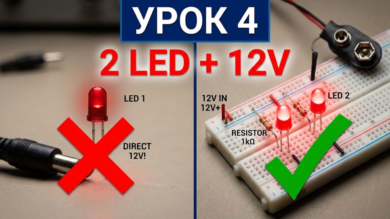Схема 4. Два светодиода параллельно от 12 В — как не спалить LED? #arduino #arm #programming смотреть онлайн