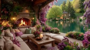Cozy Spring Morning on a Porch 🌸 Fireplace & Nature Sounds for Stud
