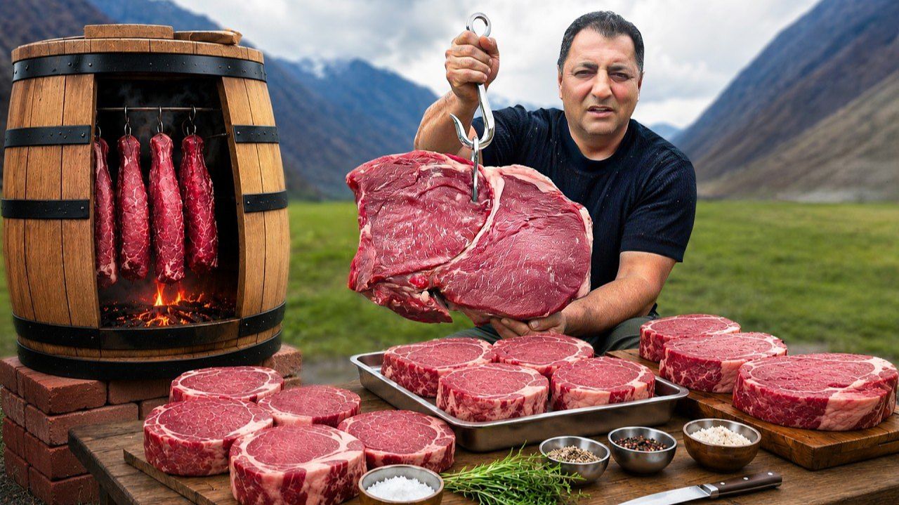 Сочный сэндвич с пастрами медленного копчения в горах