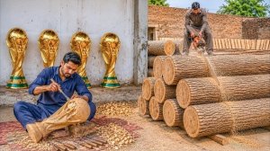 Как изготавливается кубки Чемпионата мира по футболу FIFA из необработанного дерева в Пакистане