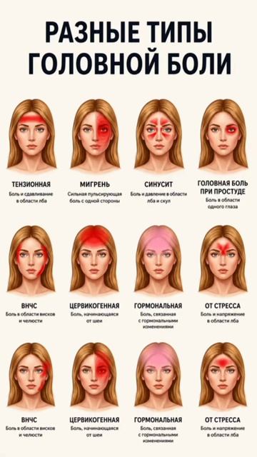Разные типы головной боли.