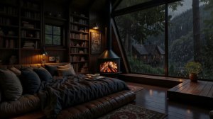 ЗВУКИ ДОЖДЯ У КАМИНА ДЛЯ КРЕПКОГО СНА 🌧️🔥 УЮТНАЯ КОМНАТА В ЛЕСУ