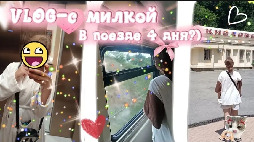 ВЛОГ С МИЛКОЙ В ПОЕЗДЕ!!!) 4ДНЯ🫠!!) куда мы приехали?))
