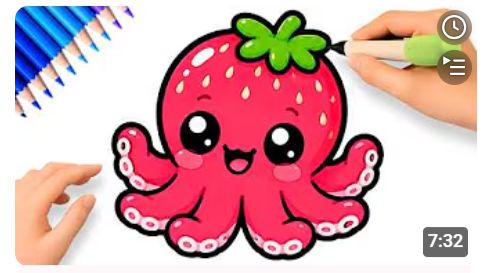 КАК НАРИСОВАТЬ ПРОСТОГО КАВАЙ ОСЬМИНОГА В СТИЛЕ КЛУБНИКИ 🍓🐙 смотреть онлайн
