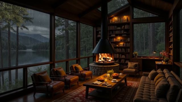 ШУМ ДОЖДЯ И ТРЕСК КАМИНА В УЮТНОМ ЛЕСНОМ ДОМИКЕ 🔥🌲 НЕЖНЫЕ ЗВУКИ ДОЖДЯ ДЛЯ СПОКОЙНОГО СНА