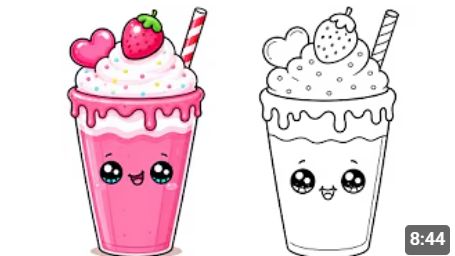 Как нарисовать милый кавайный клубничный молочный коктейль 🍓 смотреть онлайн