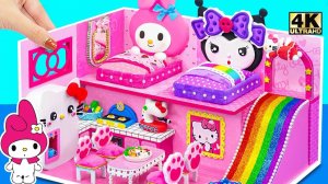 Make My Melody & Kuromi House с радужной горкой, милая розовая кухня Hello Kitty ❤️ Мини-домик