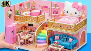 Создайте фэнтезийный розовый домик Hello Kitty с радужной лестницей и мини-комнатой 💕🌈 #Миниатю
