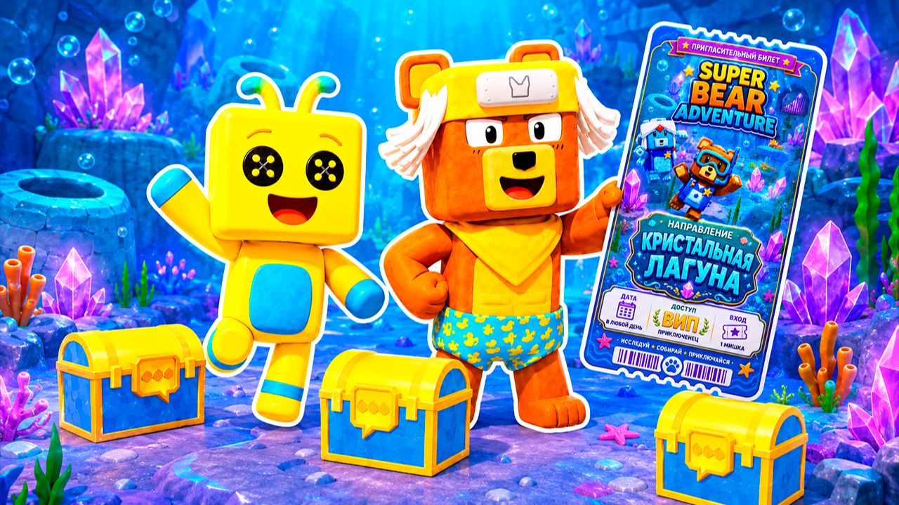 Я НАШЕЛ БИЛЕТ В КРИСТАЛЬНУЮ ЛАГУНУ в СУПЕР МИШКА! Super Bear Adventure смотреть онлайн