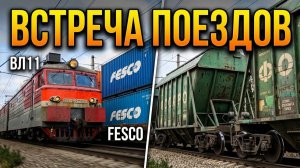 Встречные грузовые поезда, необычный груз.