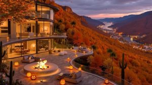 ОСЕННИЙ ДЖАЗ И УЮТНЫЙ ОГОНЬ 🍂🔥 ВЕЧЕРНИЙ РЕЛАКС С ВИДОМ НА ДОЛИНУ