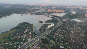 Видовой заход на посадку в Шереметьево. Вид слева. Канал им. Москвы - Водники - Дмитровское шоссе.